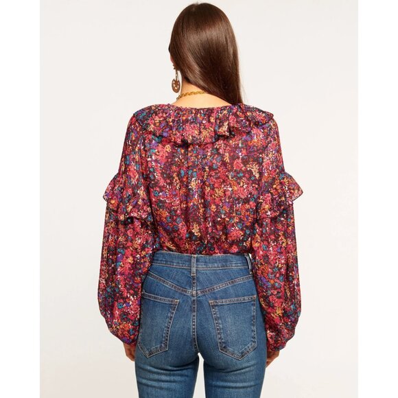NWT Ramy Brook Women's Red Lana Floral Ruffled Top Size Medium - Picture 2 of 8
